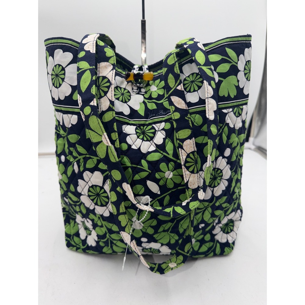 Vera Bradley Botanica Quilted Cotton Shoulder Tote Bag Navy Green Floral Retired
